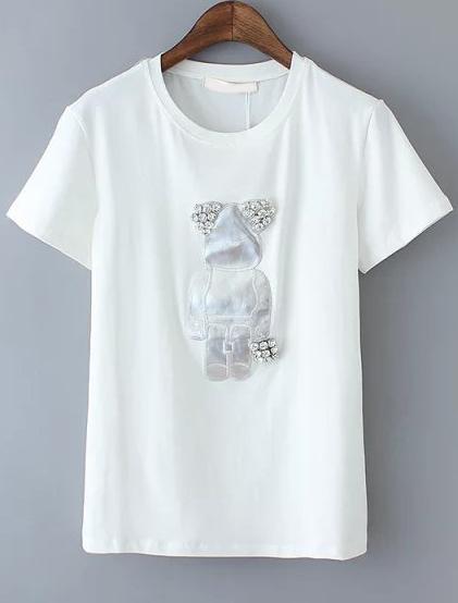 Romwe With Diamond Cartoon Patch T-shirt