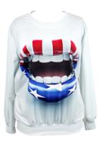 Romwe Romwe Usa Flag Lip Print Long-sleeved Sweatshirt