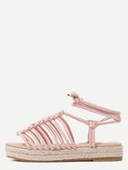 Romwe Pink Peep Toe Braided Strappy Espadrille Sandals