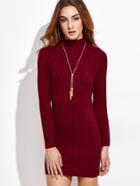 Romwe Burgundy Mock Neck Cable Knit Dress