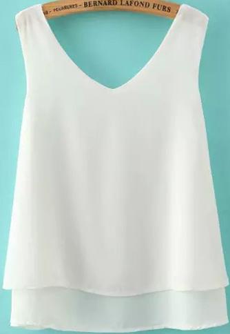 Romwe Round Neck Double Layes White Tank Top