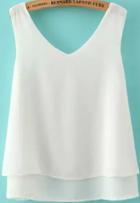 Romwe Round Neck Double Layes White Tank Top