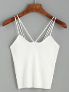 Romwe White Ribbed Knit Strappy Cami Top