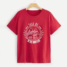 Romwe Guys Letter & Mountain Print Tee
