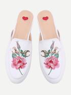 Romwe White Flower Embroidery Loafer Mules