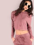 Romwe Distressed Cropped Hoodie Mauve
