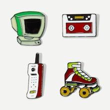 Romwe Tv & Skates Design Brooch Set 4pcs