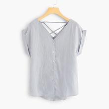 Romwe Cross Back Rolled Sleeve Shirt
