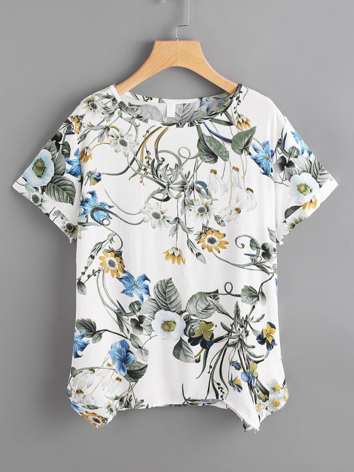 Romwe Random Jungle Print Asymmetric Hem Blouse