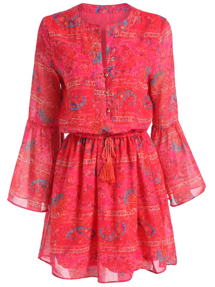 Romwe Butterfly Sleeve Florals Waist Dress