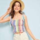Romwe Striped Shirred Tiered Layer Cami Top