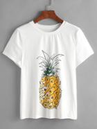 Romwe White Pineapple Print Short Sleeve T-shirt