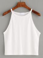Romwe White High Neck Crop Cami Top