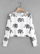 Romwe Elephant Random Print Crop Tee
