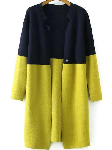 Romwe Stand Collar Color-block Cardigan