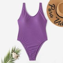 Romwe Low Back Scoop Neck One Piece Swimsuit
