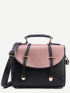 Romwe Black Contrast Flap Dual Strap Front Satchel Bag