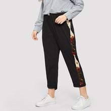 Romwe Plus Elastic Waist Contrast Panel Pants