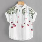 Romwe Floral Embroidery Rolled Sleeve Blouse