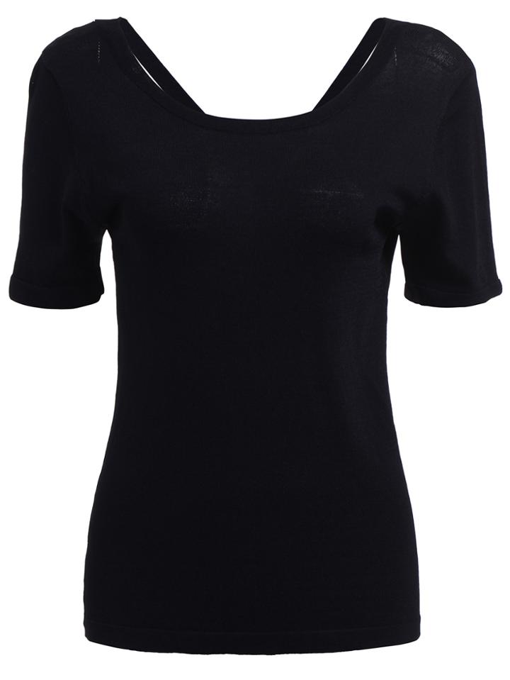 Romwe Open Back Slim T-shirt