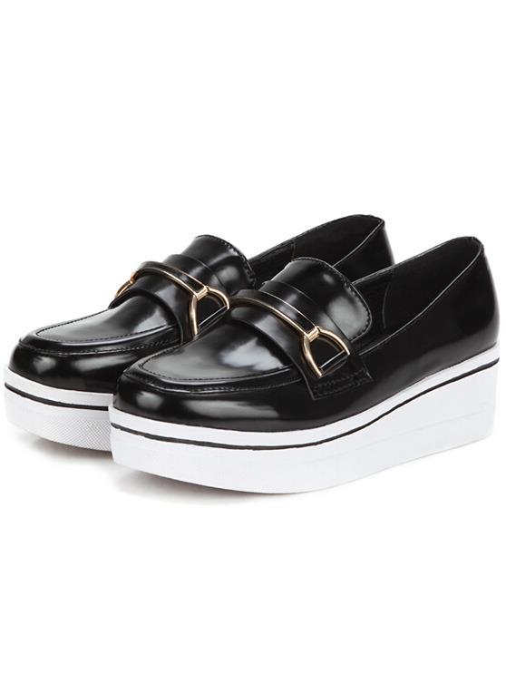 Romwe Black Metallic Heavy-bottomed Flats