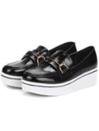 Romwe Black Metallic Heavy-bottomed Flats