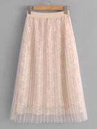 Romwe Sequin Detail Pleated Mesh Overlay Skirt