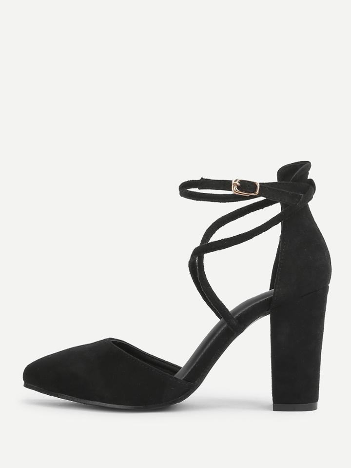 Romwe Criss Cross Block Heeled Pumps