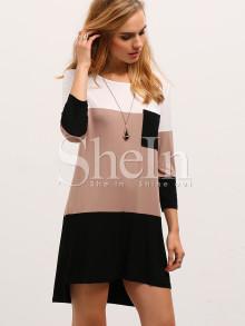 Romwe Color Block Dress With Pocket