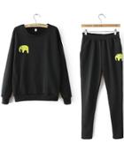 Romwe Elephant Print Black Sweatshirt With Pant