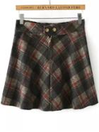 Romwe Plaid A-line Black Skirt