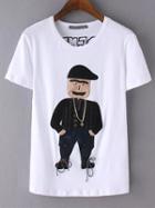 Romwe White Cartoon Embroidery Decorated T-shirt