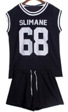 Romwe Dip Hem Letter Print Tank Top With Navy Shorts