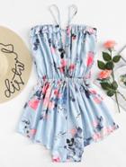 Romwe Floral Bow Self Tie Romper