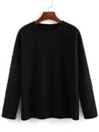Romwe Round Neck Long Sleeve Black Sweater