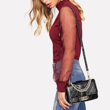 Romwe Quilted Detail Metal Lock Bag