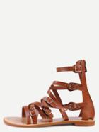 Romwe Brown Peep Toe Buckle Strap Sandals