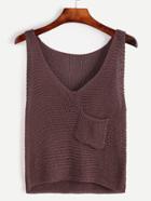 Romwe Purple V Neck Pocket Knit Sweater Vest