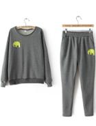 Romwe Elephant Print Grey Sweatshirt With Pant