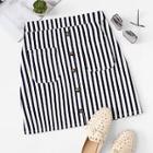 Romwe Button Front Striped Skirt