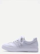 Romwe White Lace Up Rubber Sole Low Top Pu Sneakers