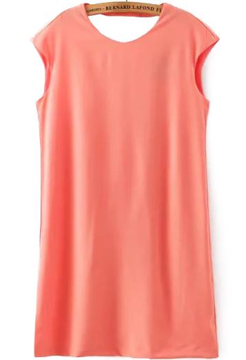 Romwe Back Hollow Shift Pink Dress