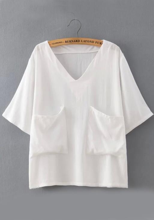 Romwe V Neck With Pockets Top
