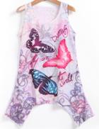 Romwe Irregular Hem Butterfly Print Vest