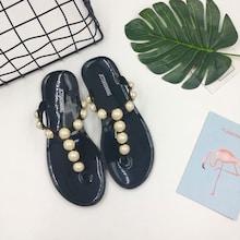 Romwe Artificial Pearl Decor Flip Flops