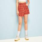 Romwe Tartan Print Button Front Skort