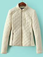 Romwe Stand Collar Diamond Pattern Coat