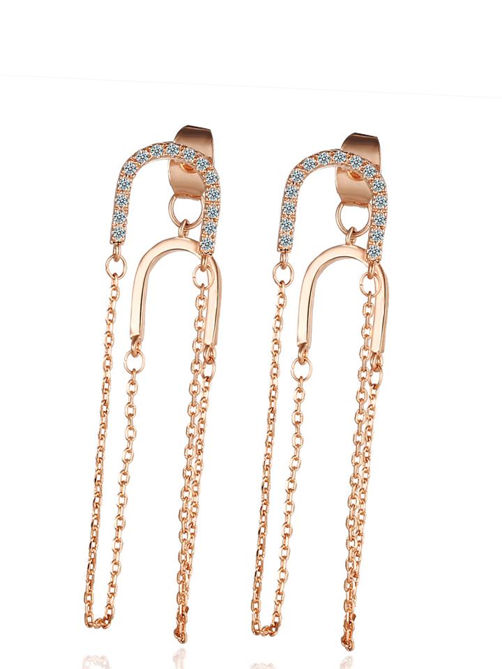Romwe Rhinestone Detail Layered Chain Drop Earrings