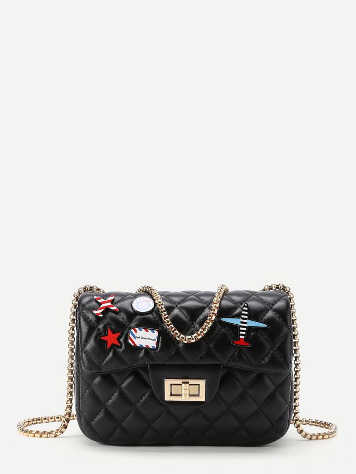 Romwe Star And Airplane Patch Quilted Pu Bag