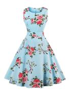 Romwe Random Florals Bow Tie Back Circle Dress